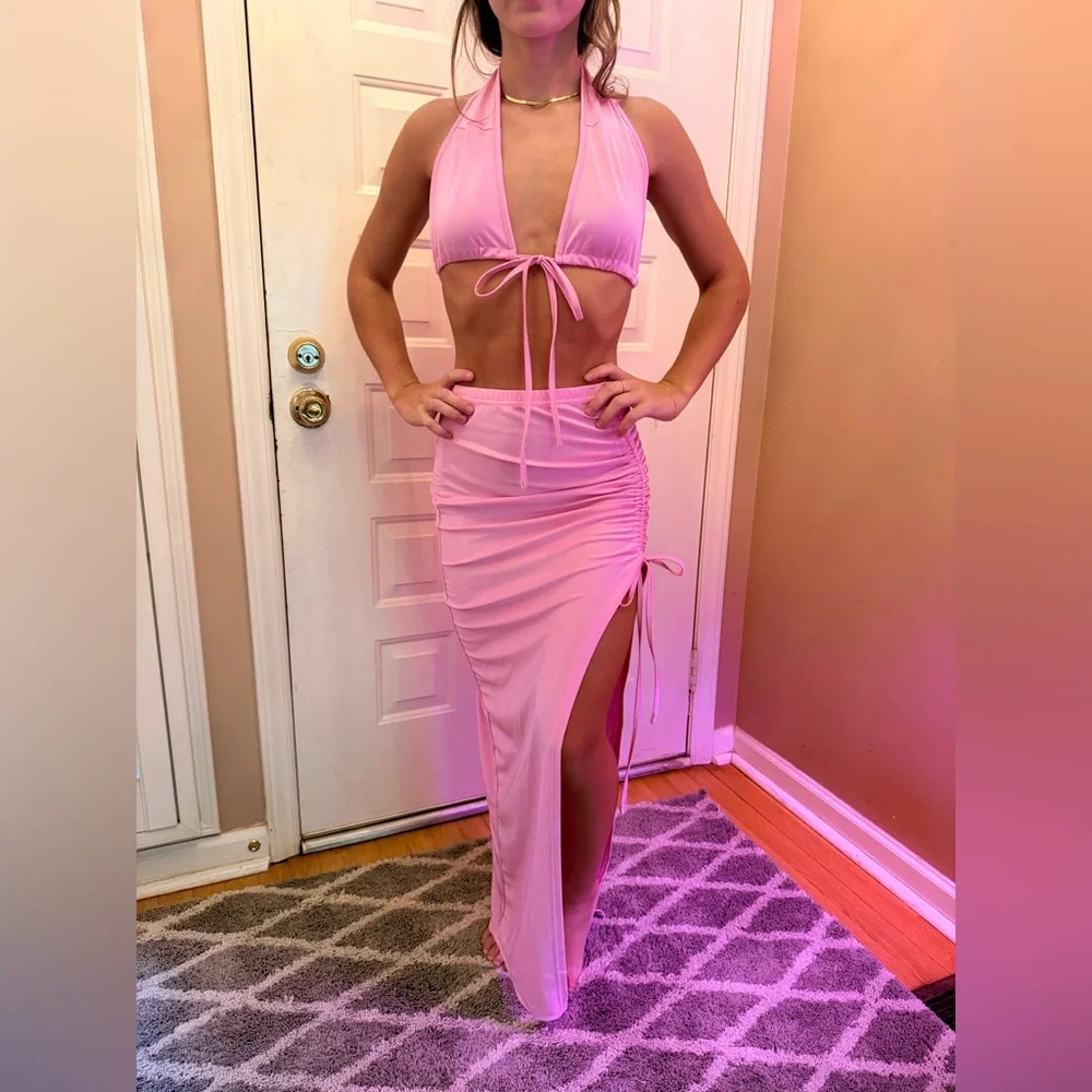 Pink Halter Top and Skirt Set - Picture 1 of 3